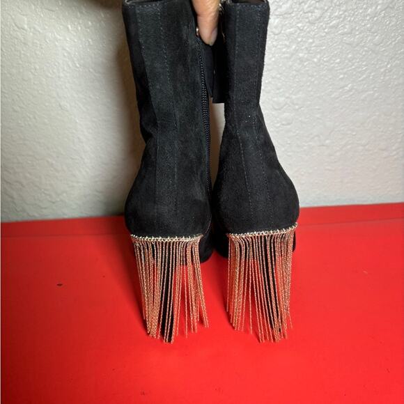 TopShop black suede heel booties with decorate chains size 36 / US 5.5 NWT - Picture 9 of 10